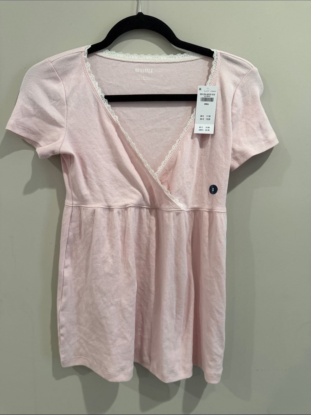 Hollister Pale Pink Lace-Trim Wrap Empire Short Sleeve Tunic